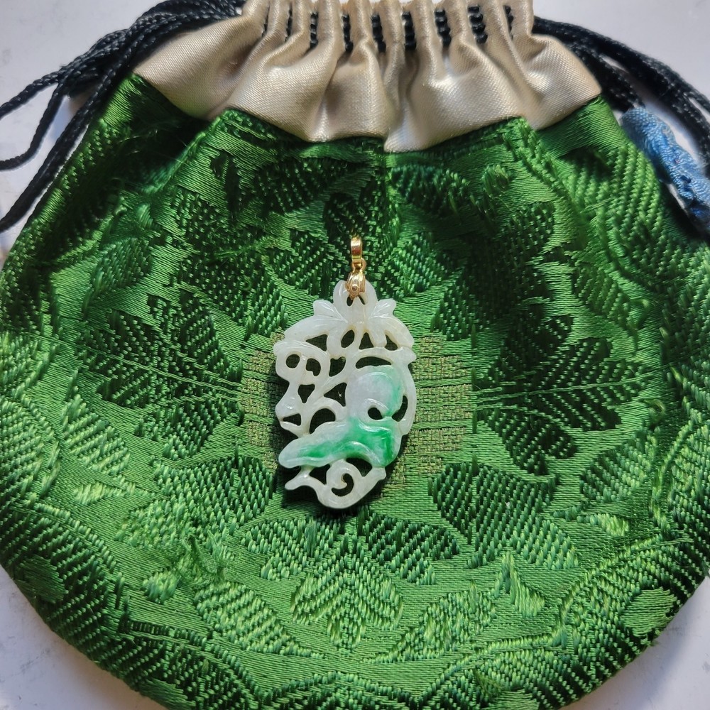 Carved Flower Jadeite Pendant ~ Vintage
